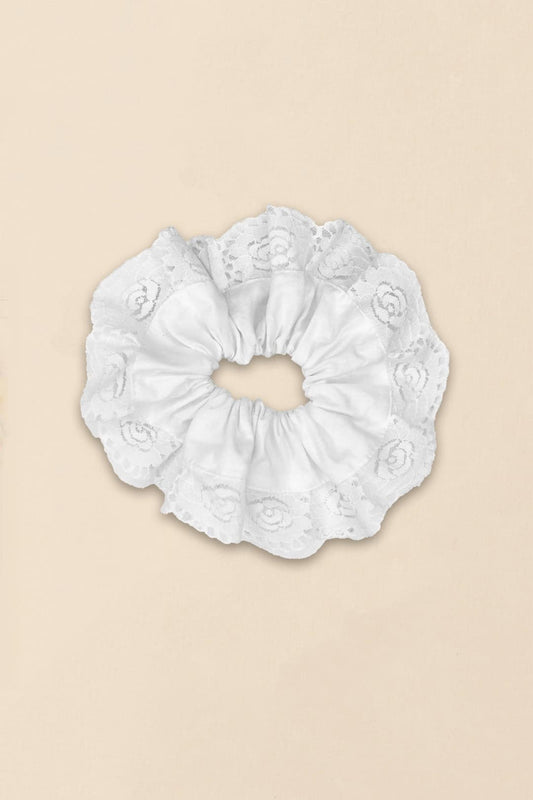 Le chouchou en coton et dentelle de Calais fleurie
