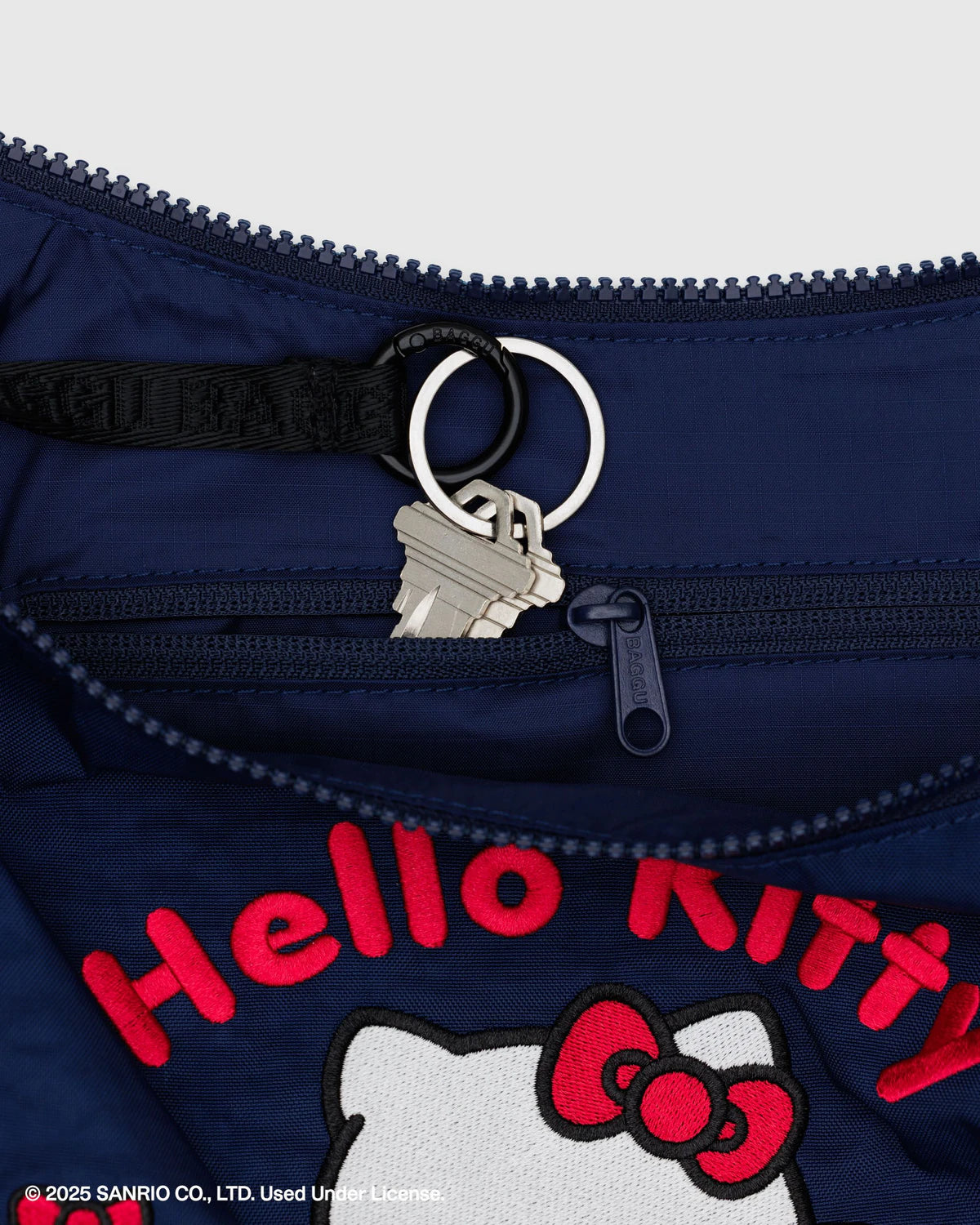 Medium Nylon Crescent Bag Embroidered Hello Kitty & Teddy