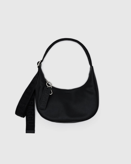 Small Recycled Leather Crescent Bag  Black