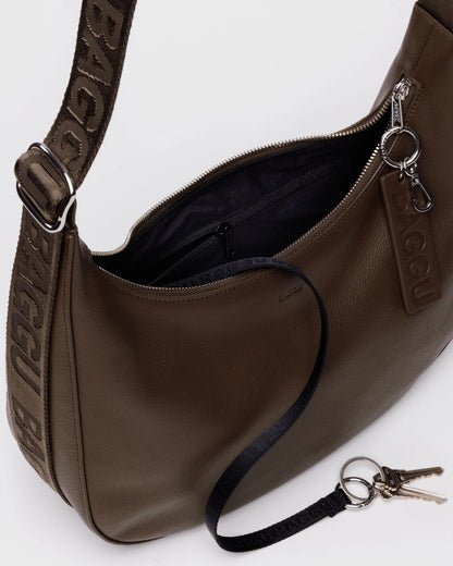 Medium Recycled Leather Crescent Bag  Brown