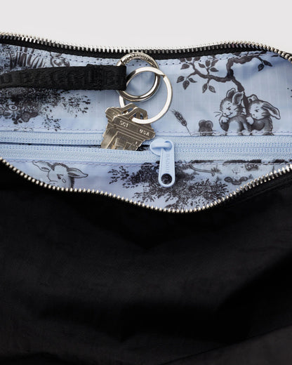 Popper Strap Medium Nylon Crescent Bag  Black