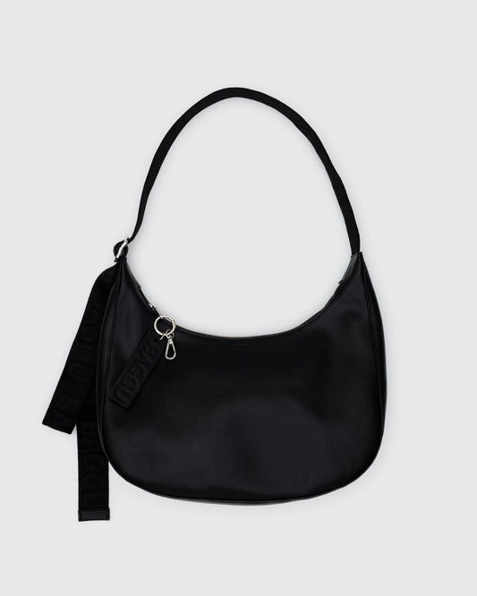 Medium Recycled Leather Crescent Bag Black