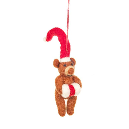 Handmade Felt Lil Santa Bear Hanging Christmas Decoration