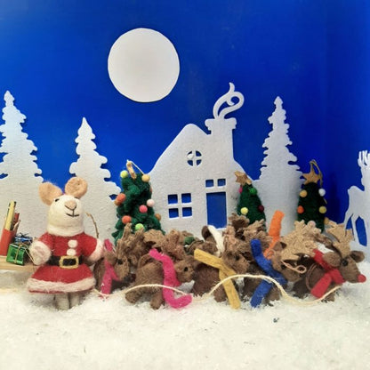 Handmade Felt Biodegradable Christmas Santa's Reindeer (Set of 9) Hanging Decoration