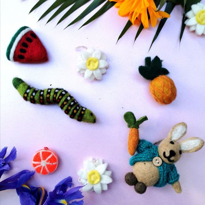 Handmade Felt Tooty Fruity Set of 4 Hanging Tropical Decorations