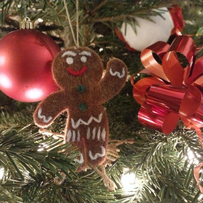 Handmade Felt Jolly Gingerbread Man Hanging Christmas Decoration