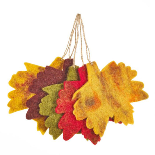 Handmade Felt Fair trade Autumnal Leaves (Set of 5) Hanging Decorations