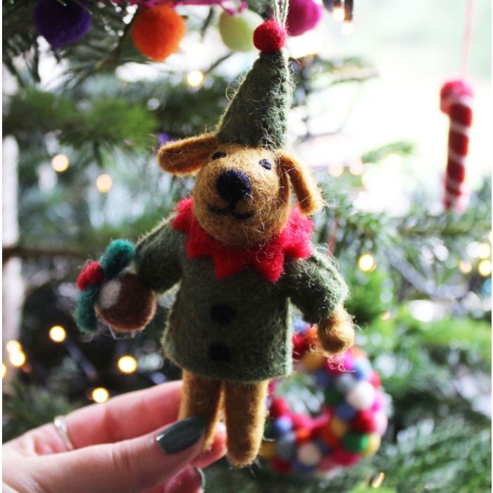 Handmade Felt Bernard the Dog Hanging Christmas Decoration
