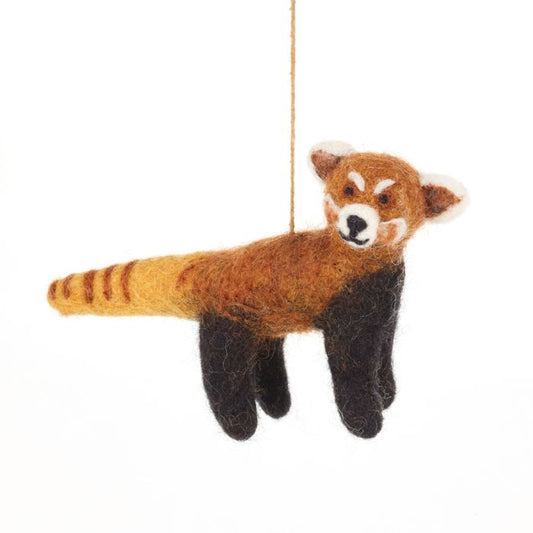 Décoration de safari panda roux à suspendre en feutre biodégradable faite à la main