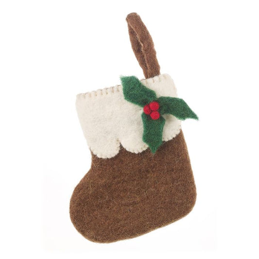 Mini-bas de Noël biodégradable fait main en feutre à suspendre - Brown Pudding