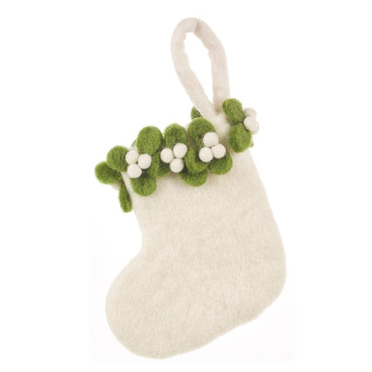 Mini-bas de Noël biodégradable fait main en feutre à suspendre - Gui