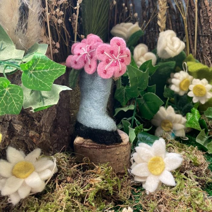 Handmade Felt Blooming Wellington Boot Hanging Spring Decoration