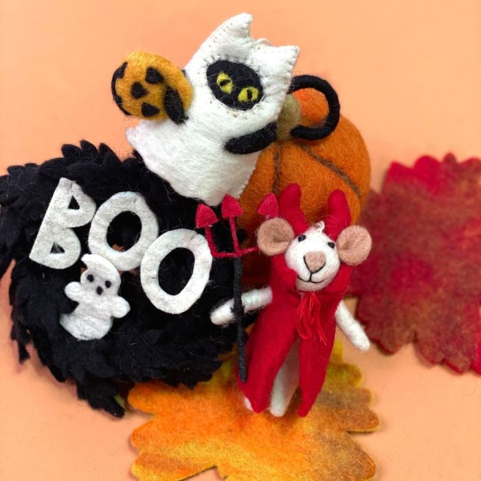 Handmade Felt Devil Mouse Halloween Hanging Decoration