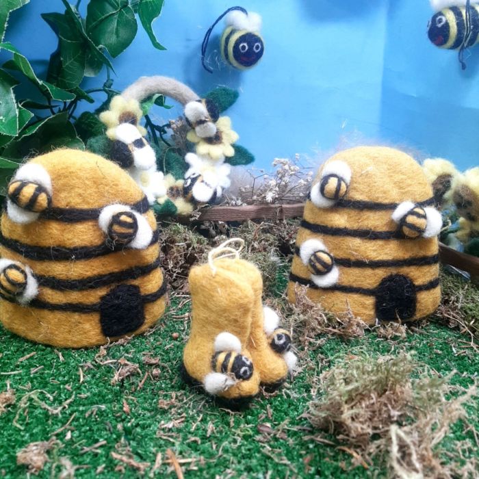 Handmade Felt Bumblebee Wellington Boots Hanging Decoration