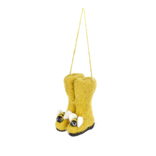 Handmade Felt Bumblebee Wellington Boots Hanging Decoration
