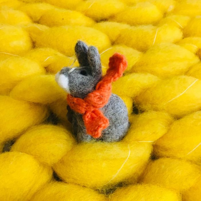 Handmade Bunny with Orange Scarf Hanging Felt Decoration