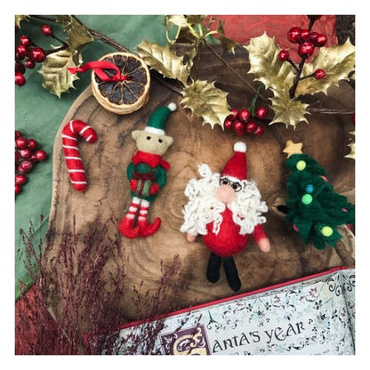 Handmade Felt Candy Cane Set of 5 Hanging Christmas Decorations