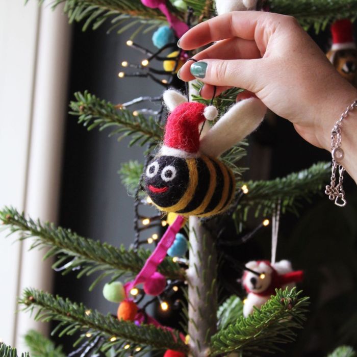 Handmade Felt Biodegradable Christmas Big Bumblebee Tree Hanging Decoration