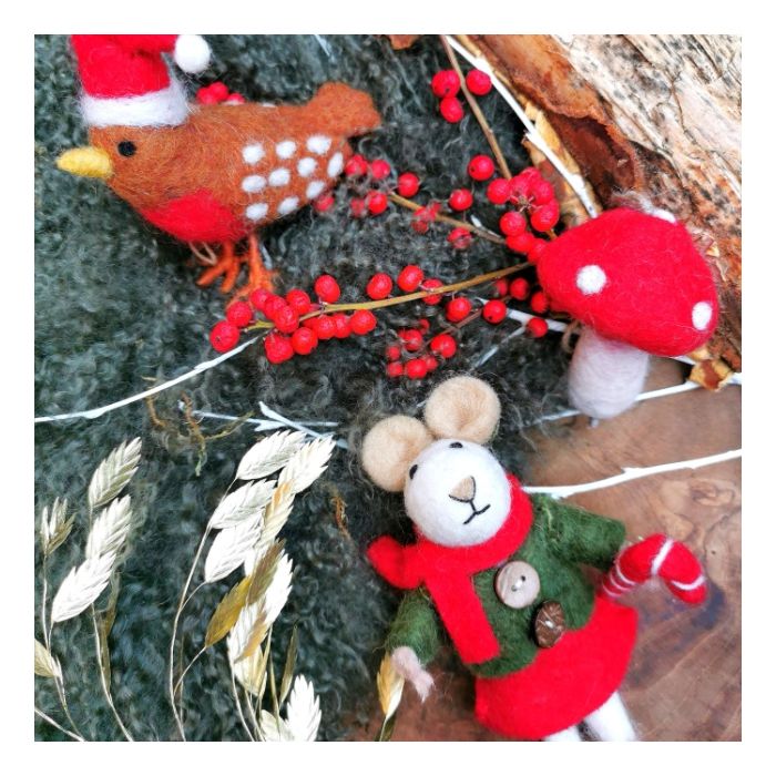 Handmade Felt Biodegradable Christmas Mouse Tree Hanging Decoration