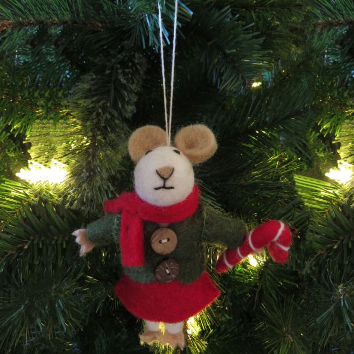 Handmade Felt Biodegradable Christmas Mouse Tree Hanging Decoration
