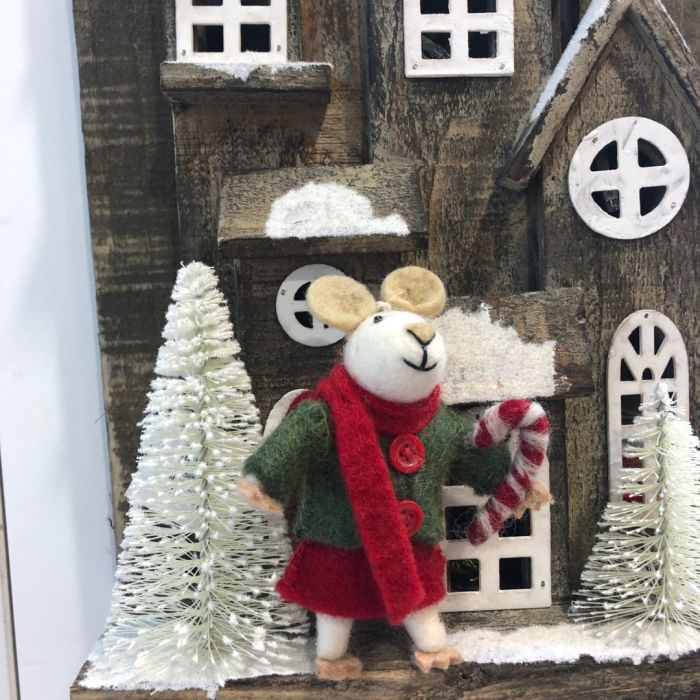 Handmade Felt Biodegradable Christmas Mouse Tree Hanging Decoration