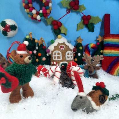 Handmade Felt Mini Holly Sprig Set of 3 Hanging Decorations