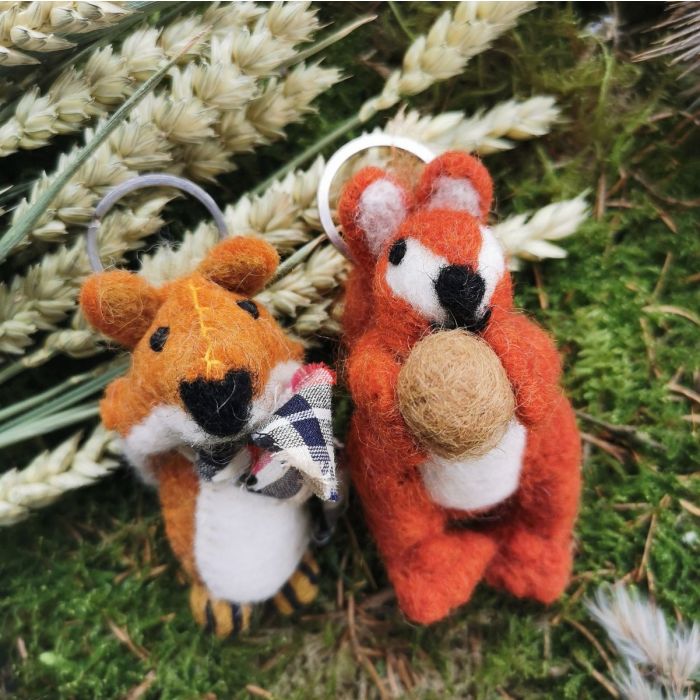 Handmade Fair trade Needle Felt Squirrel Keyring