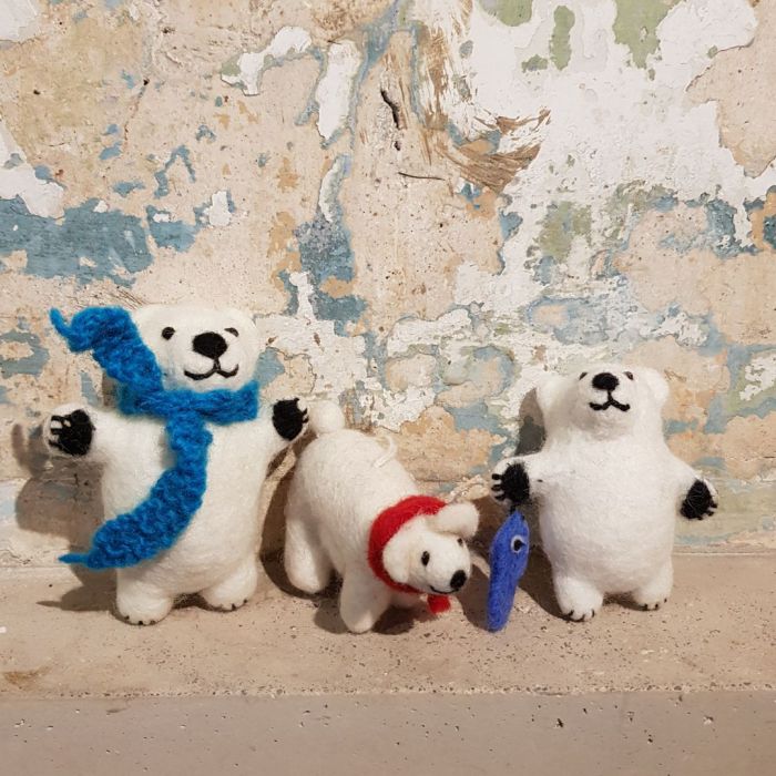 Handmade Felt Winter Polar Bear Biodegradable Hanging Decoration