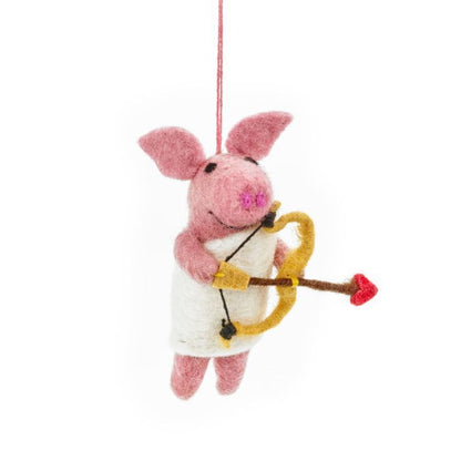 Handmade Needle Felt Cupig's Arrow Cupid Pig Hanging Valentines Decoration