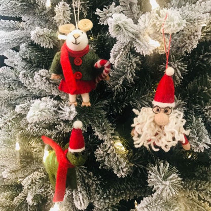 Handmade Felt Biodegradable Christmas Mouse Tree Hanging Decoration