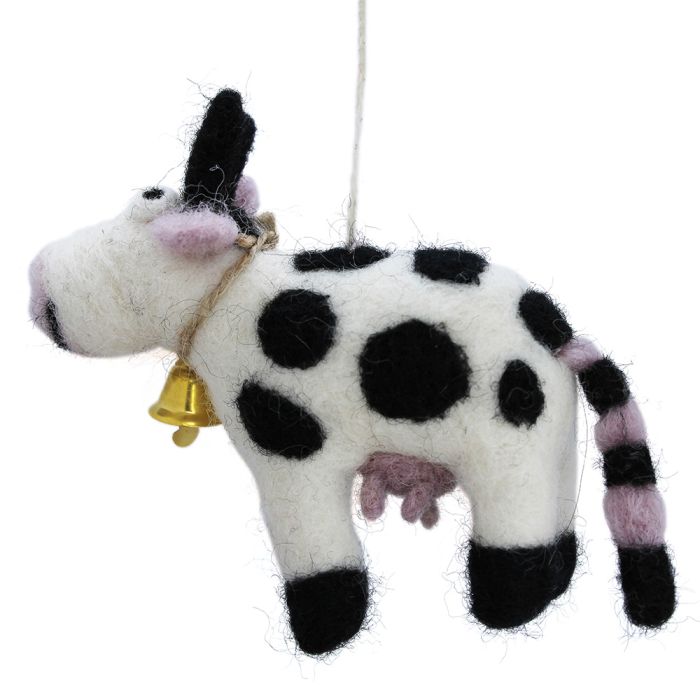 Handmade Needle Felt Daisy the Cow Fair trade Hanging Decoration