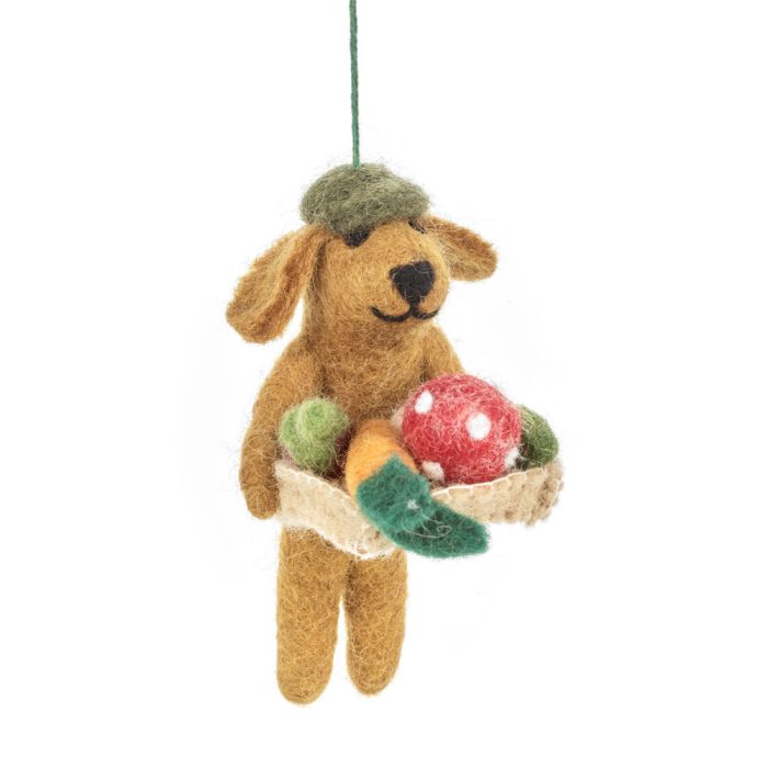 Handmade Felt Dom the Gardening Dog Hanging Decoration