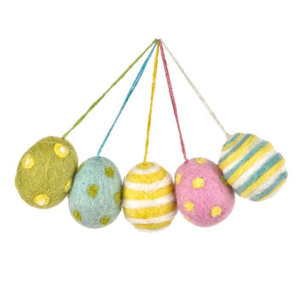 Oeufs de Pâques en feutre aiguilleté faits à la main (lot de 5) Décoration de Pâques à suspendre