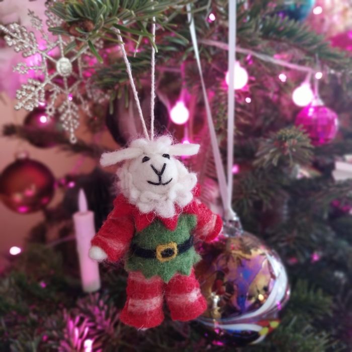 Handmade Felt Elfie Sheep Hanging Christmas Decoration