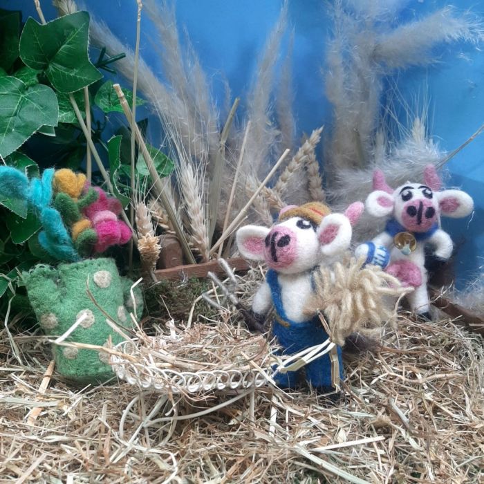 Handmade Felt Angus the Cow Hanging Farmer Decoration