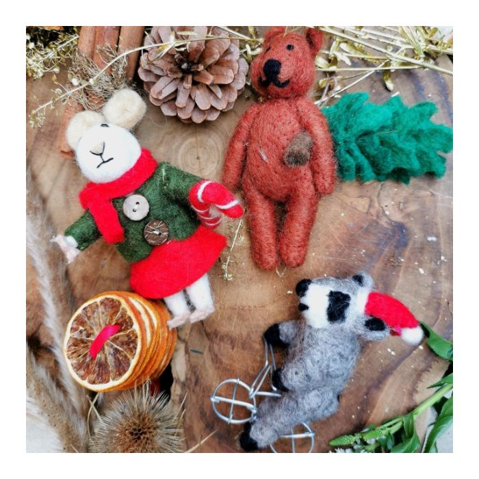 Handmade Felt Biodegradable Christmas Mouse Tree Hanging Decoration