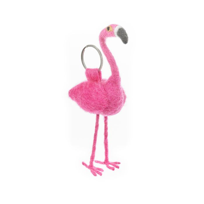 Handmade Felt Fairtrade Flamingo Keyring