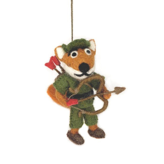 Handmade Felt Fox Robin Hood Hanging Decoration