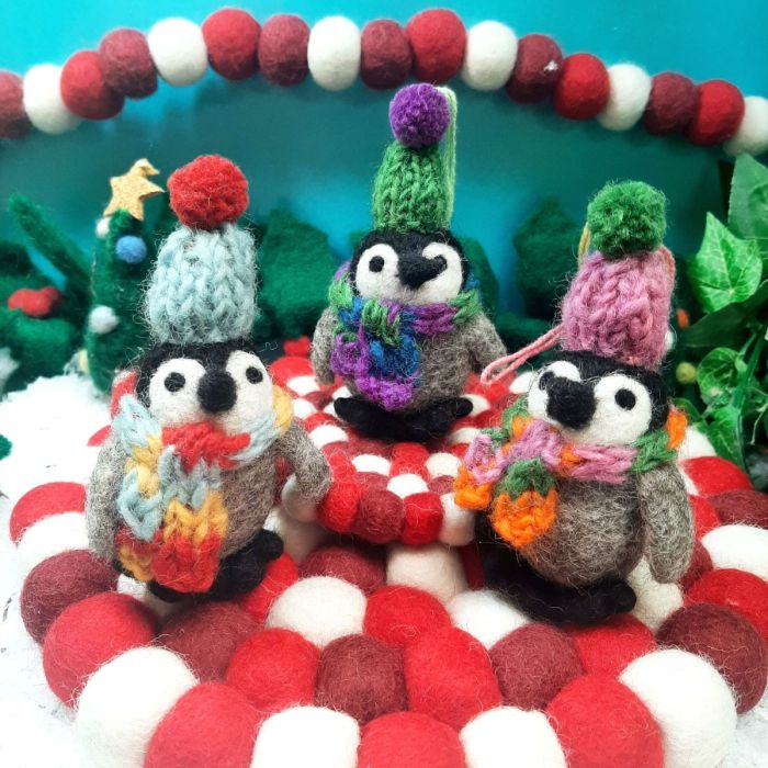 Handmade Felt Frosty Penguins Hanging Christmas Decorations