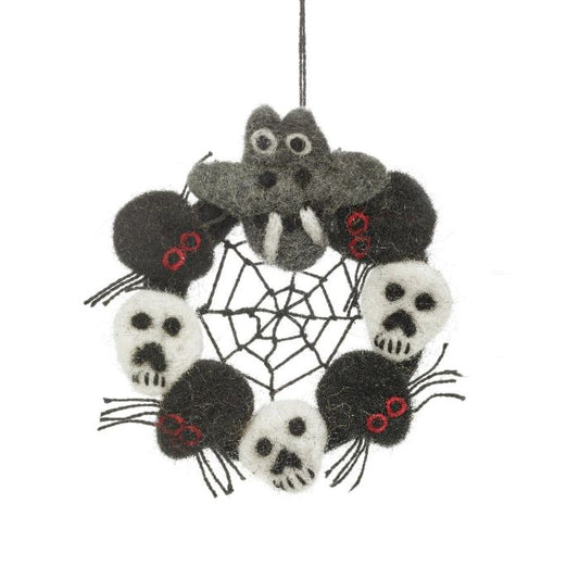Mini couronne macabre en feutre faite à la main, décoration d'Halloween à suspendre