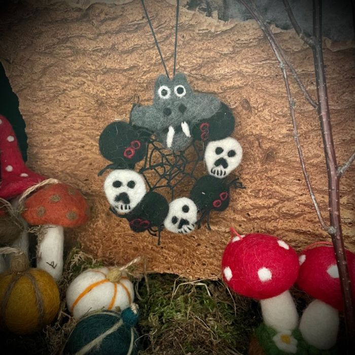 Handmade Felt Ghoulish Mini Wreath Hanging Halloween Decoration