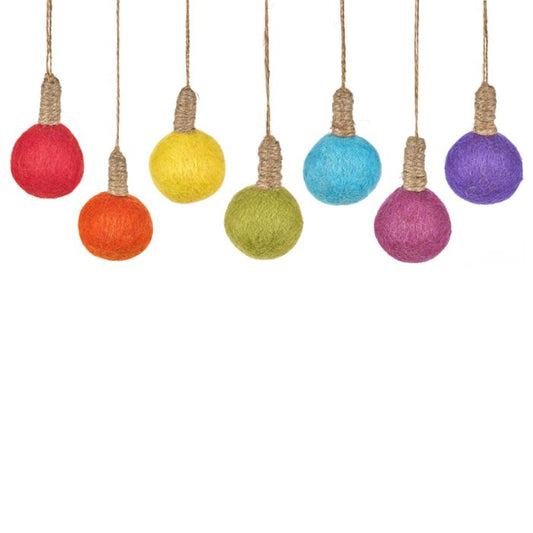 Handmade Felt Hanging Bulbs Set of 7 Christmas Decorations