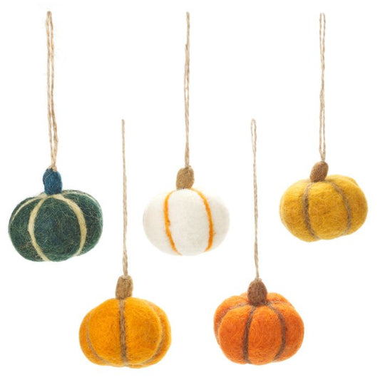 Handmade Felt Hanging Halloween Pumpkins (Set of 5) Hanging Decorations