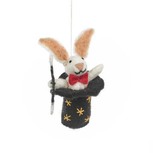 Lapin magicien en feutre fait à la main, décoration à suspendre