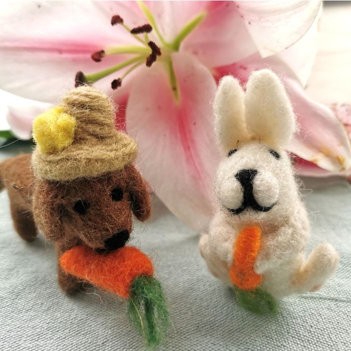 Handmade Bunny with Carrot Hanging Felt Easter Decoration