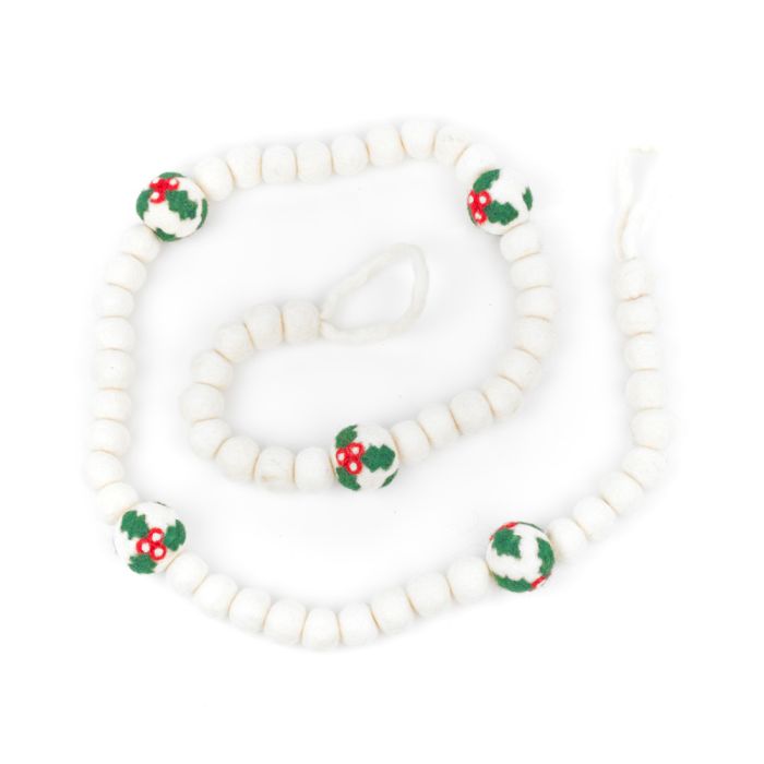 Guirlande de boules de houx en feutre fait main pour décoration de Noël
