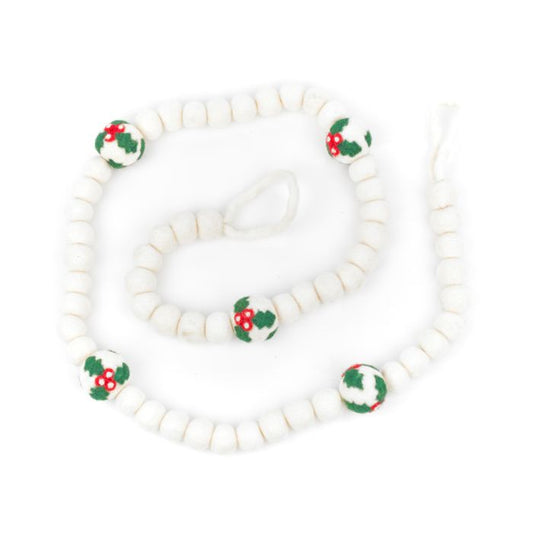Guirlande de boules de houx en feutre fait main pour décoration de Noël