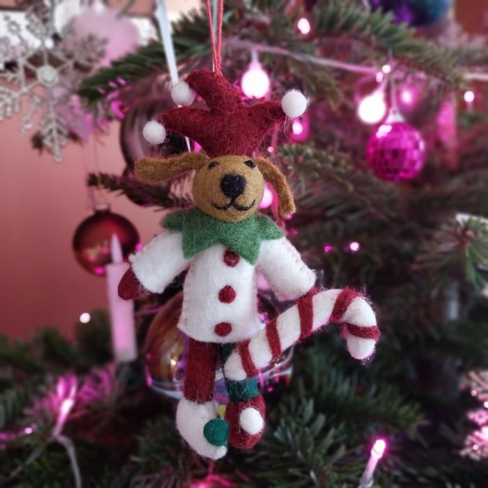 Handmade Felt Jingle Bells Jester Dog Hanging Decoration