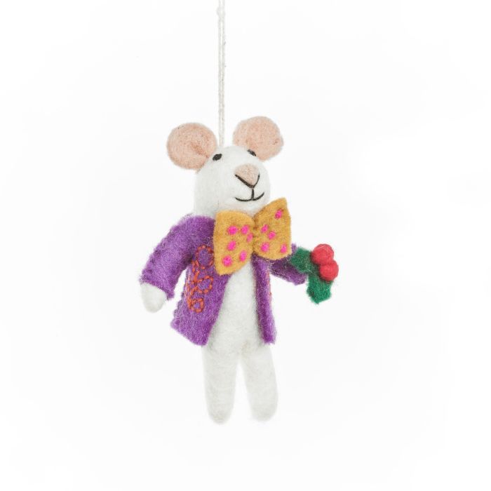 Décoration de Noël à suspendre en forme de souris en feutre fait à la main