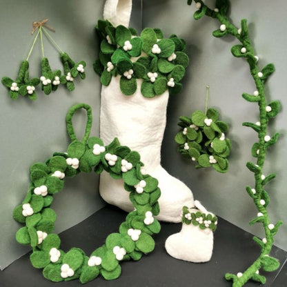 Handmade Felt Mini Mistletoe Sprig Set of 3 Hanging Decoration
